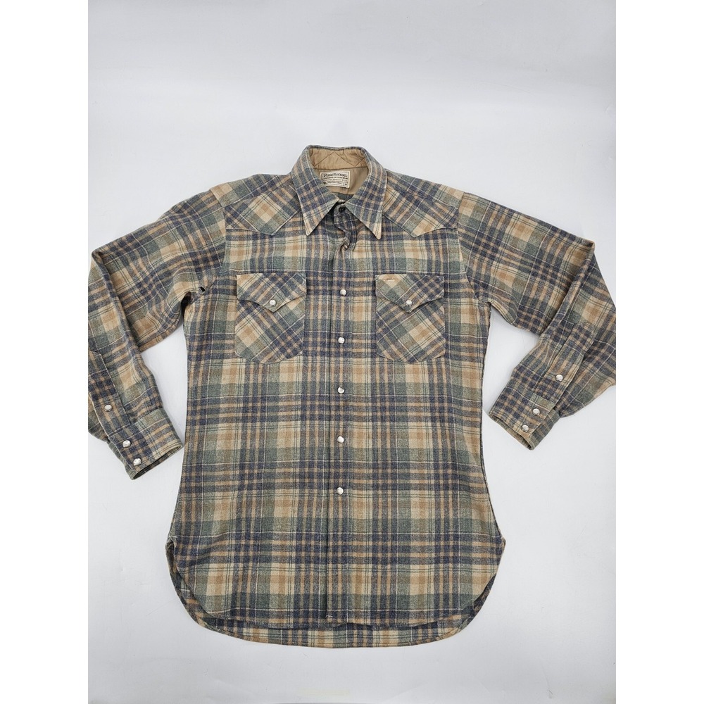VINTAGE Pendleton High Grade Western Wear Shirt Men's Medium Long Sleeve Beige‎
